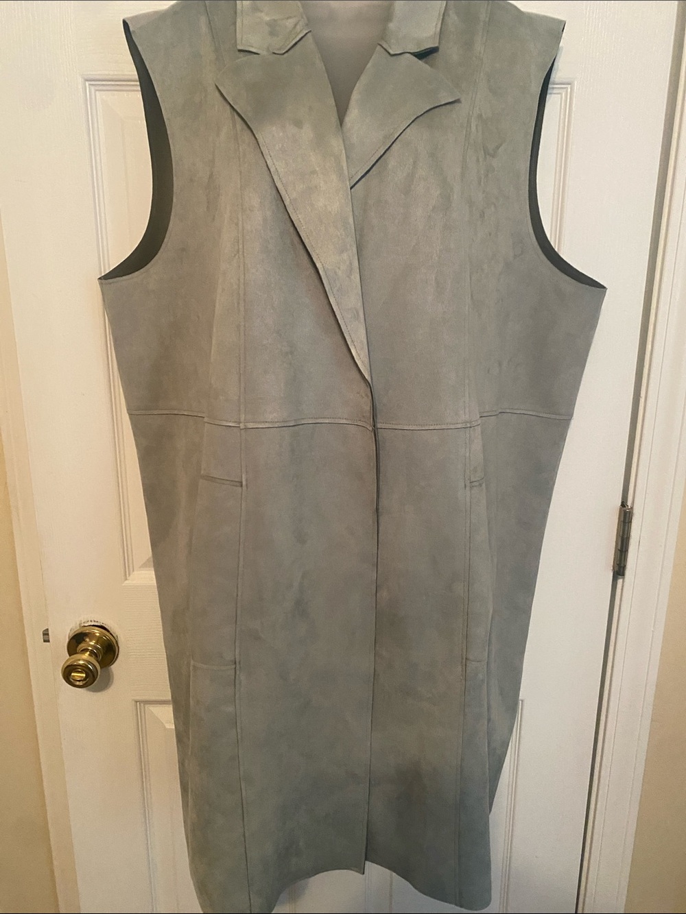 Maraschino Faux Leather Women's Sleeveless Suede Long Vest Jacket - Green
